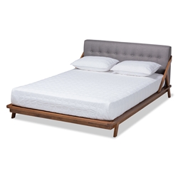 Baxton Studio Sante Mid-Century Modern Grey Fabric Upholstered Wood Queen Size Platform Bed